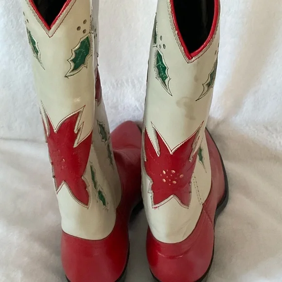 Acme Holiday Christmas Cowboy Poinsettia Holly Boots Limited Edition Sz 7 - Picture 6 of 12